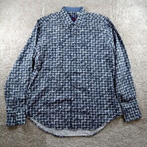 Robert Graham Shirt Mens Medium‎ Blue Paisley Floral Print Flip Cuff Classic Fit